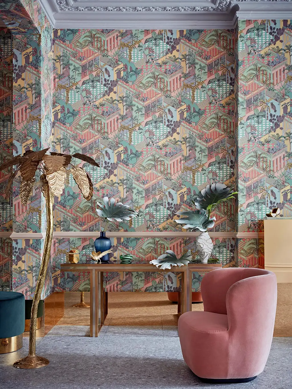 Raumbild Miami, col. 3 - Blumen - Gebäude - Multicolor - Cole & Son