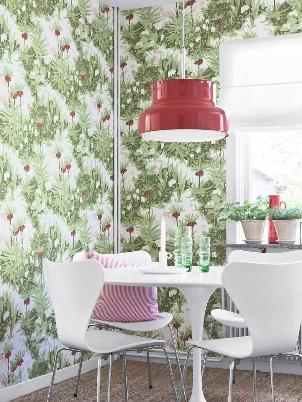Arne Jacobsen 2730 Kejsarkrona - Blumen - Grün - Olive - Rosa - Rot - Weiß - Borastapeter