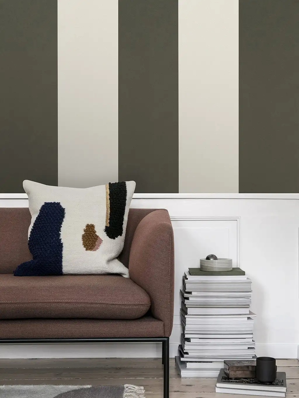 Raumbild Thick Lines, Green, Off White - Blockstreifen - Blockstreifen: - Streifentapeten - Streifentapeten: - Creme - Grün - ferm LIVING