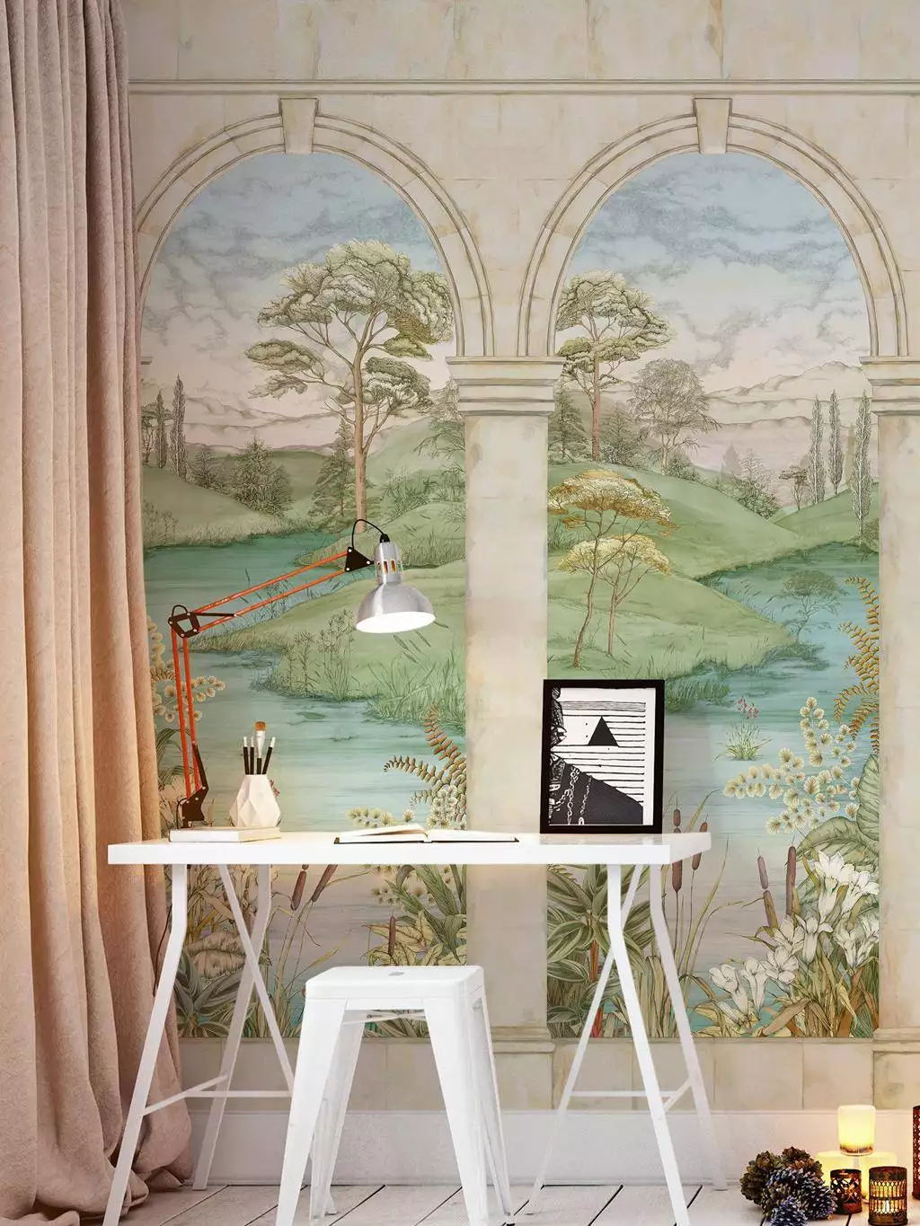 Colonnato, col. 02 - Blumen - Blätter - Bäume - Fauna - Florale Muster - FotoTapeten - Landschaft - Tiere - Vögel - Multicolor - Osborne & Little