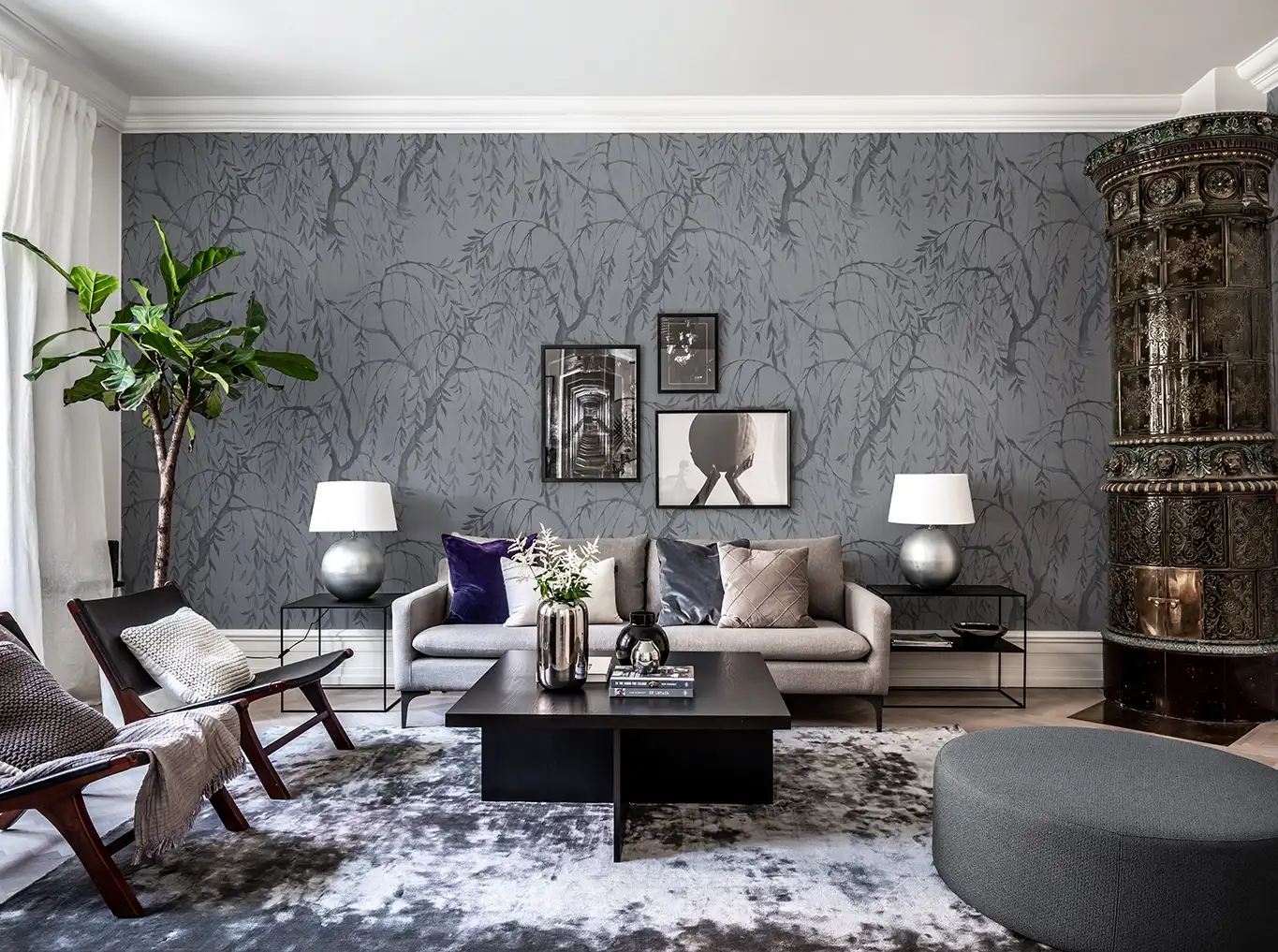 Weeping Willows, Still Waters Blue - Bäume - Grau - Rebel Walls