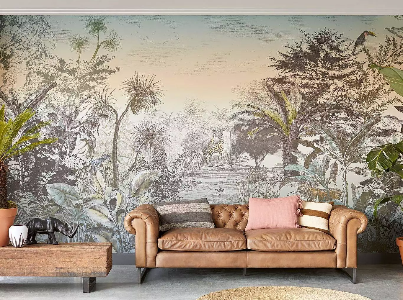 Giraffe into the wild - Blätter - Bäume - Landschaft - Tier Tapeten - Multicolor - Eijffinger