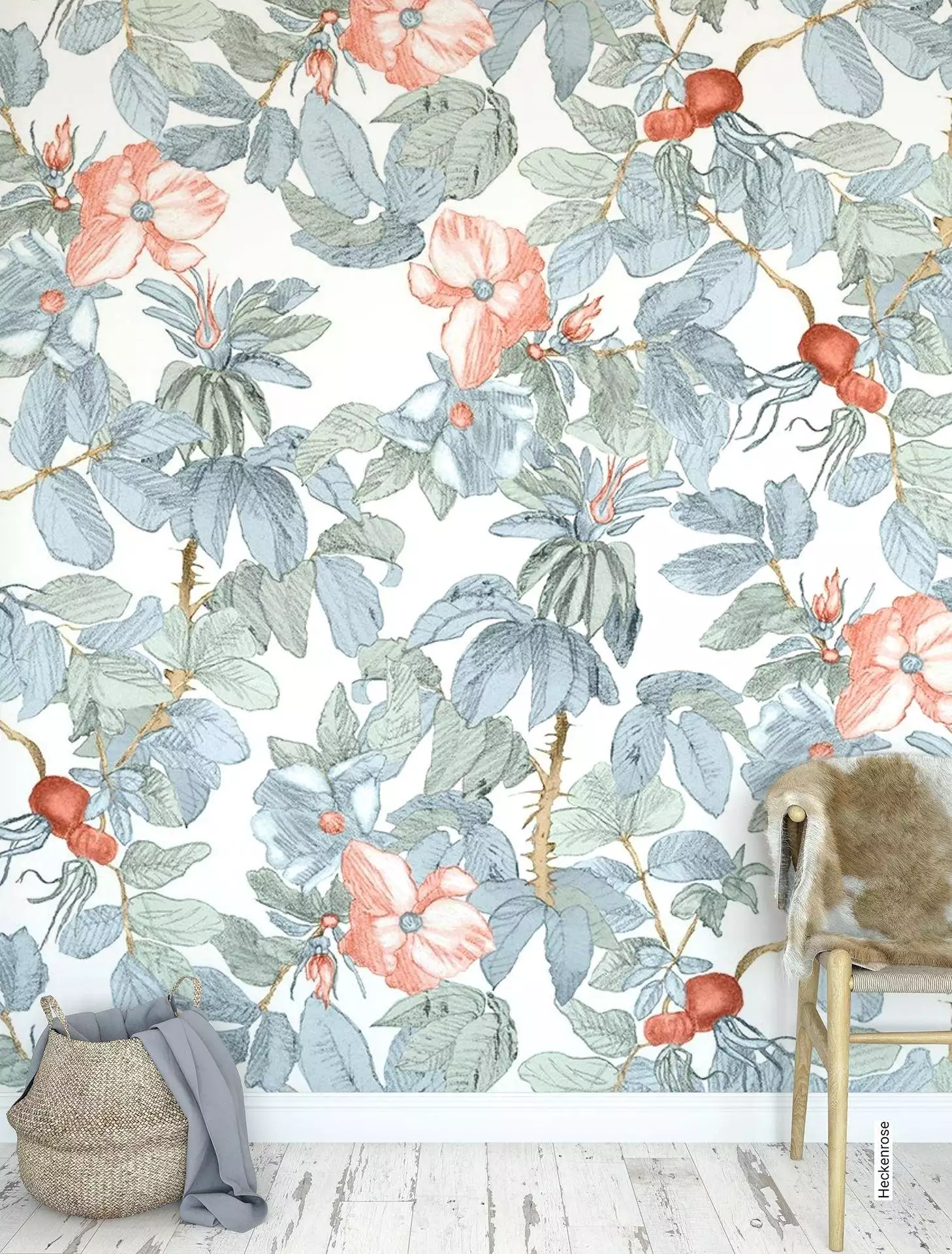 Heckenrose - Blumen - Blätter - Florale Muster - FotoTapeten - Früchte - Multicolor - Luise & Otto