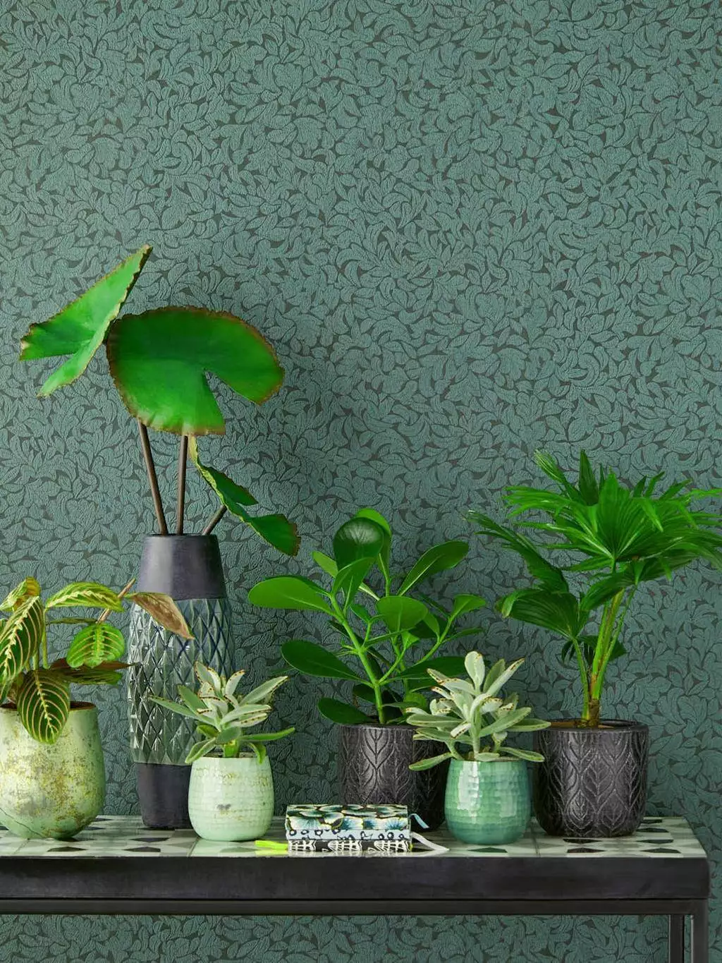 Jutta, col. 4 - Blätter - Anthrazit - Grün - Eijffinger