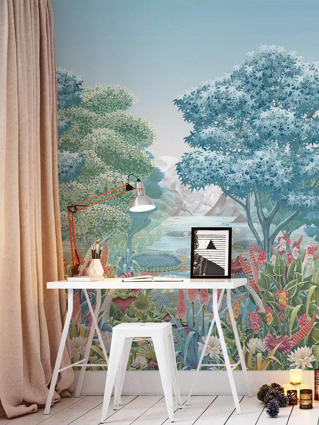 Elysium mural, col. 02 - Blumen - Blätter - Bäume - Florale Muster - FotoTapeten - Landschaft - Multicolor - Osborne & Little