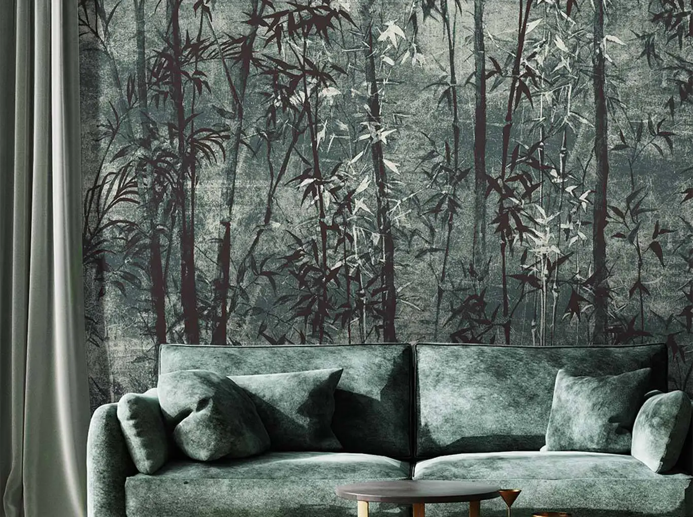 Raumbild Lust - Bäume - Anthrazit - Creme - Grau - Grün - Wallpepper