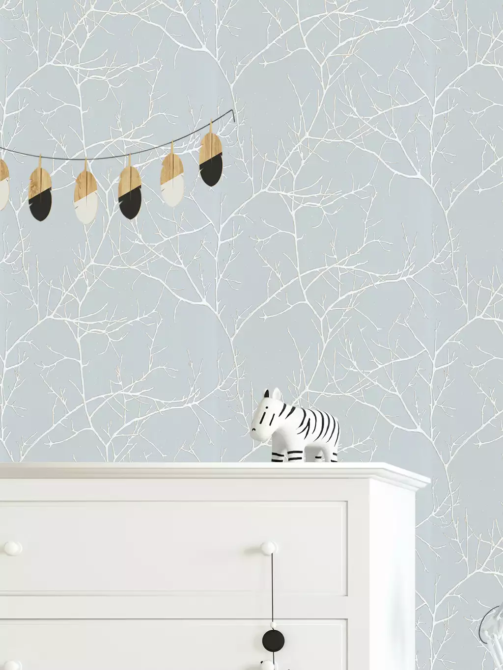 Mythe, col. 20 - Florale Muster - Äste - Gold - Hellblau - Weiß - Casadeco