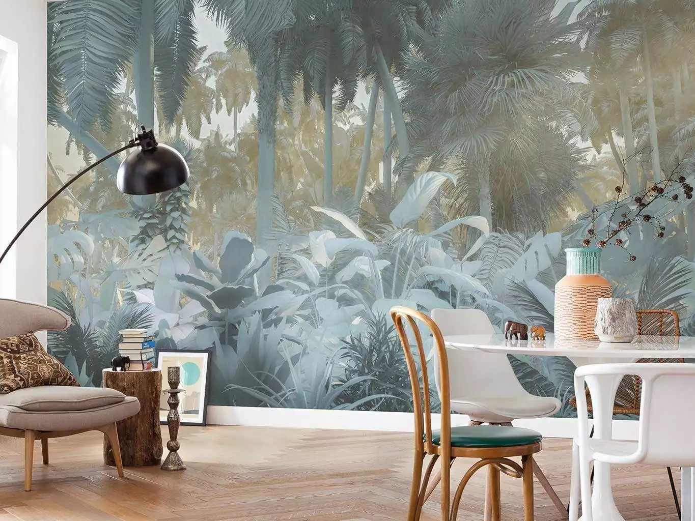 MISTY JUNGLE - Blätter - Creme - Grün - Ocker -