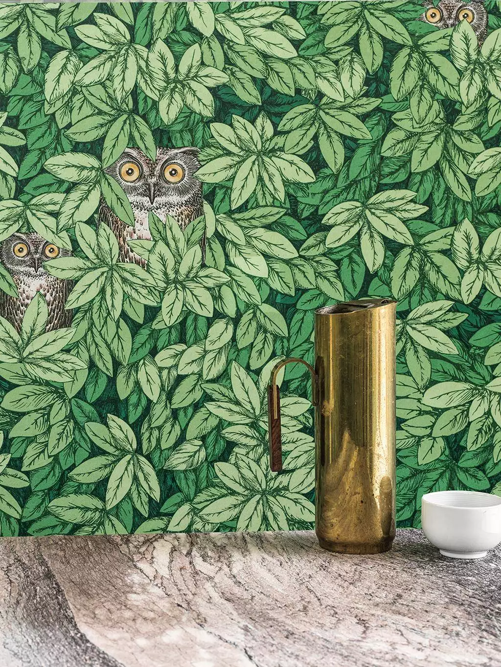 Foglie E Civette, col. 54 - Blumen - Blätter - Fauna - Tiere - Wald - Grün - Hellbraun - Hellgrün - Cole & Son