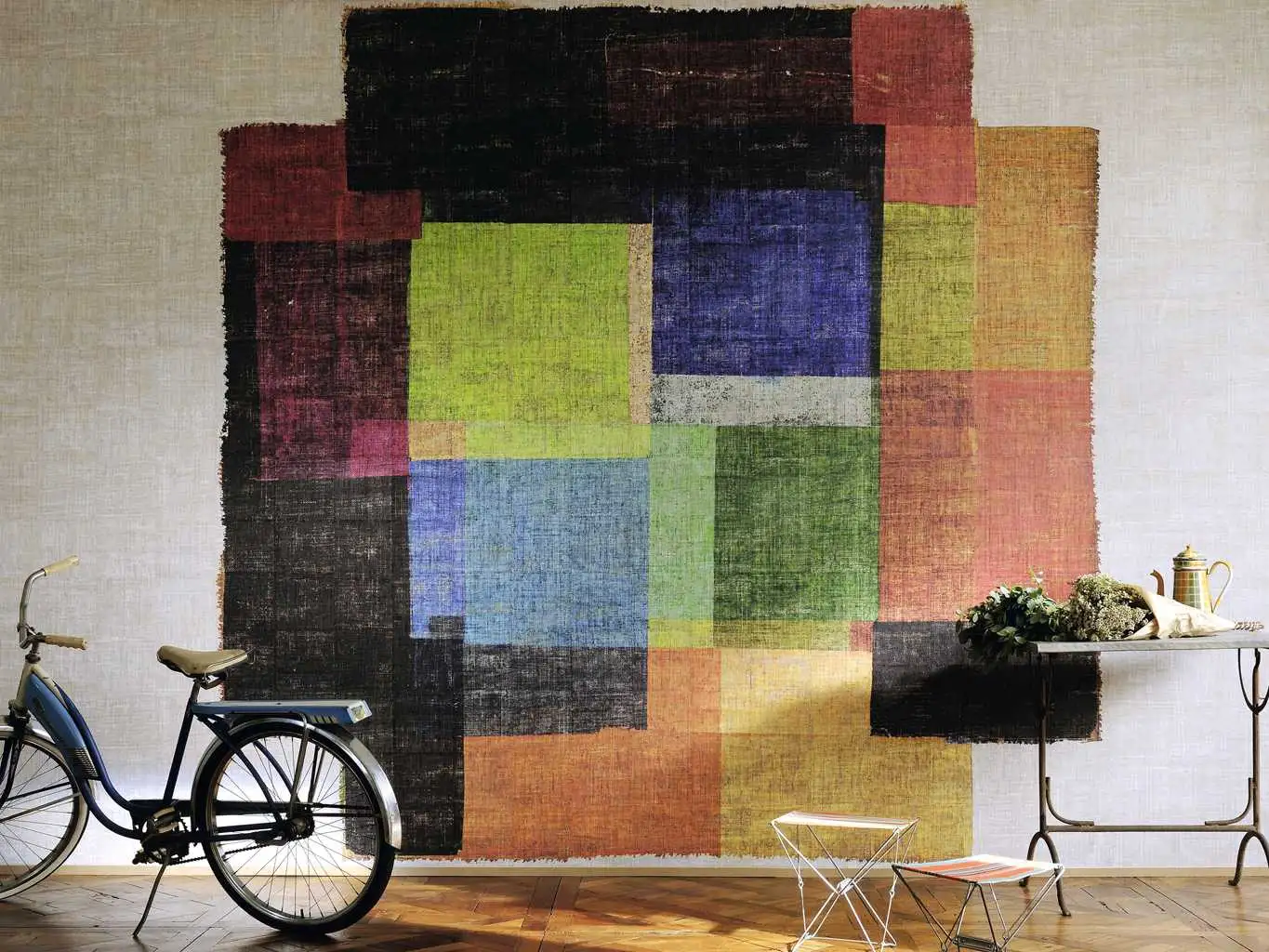 Raumbild Untitled, col.01 - Großmotiv - Quadrate/Rechtecke - Stofftapeten - Multicolor - Èlitis