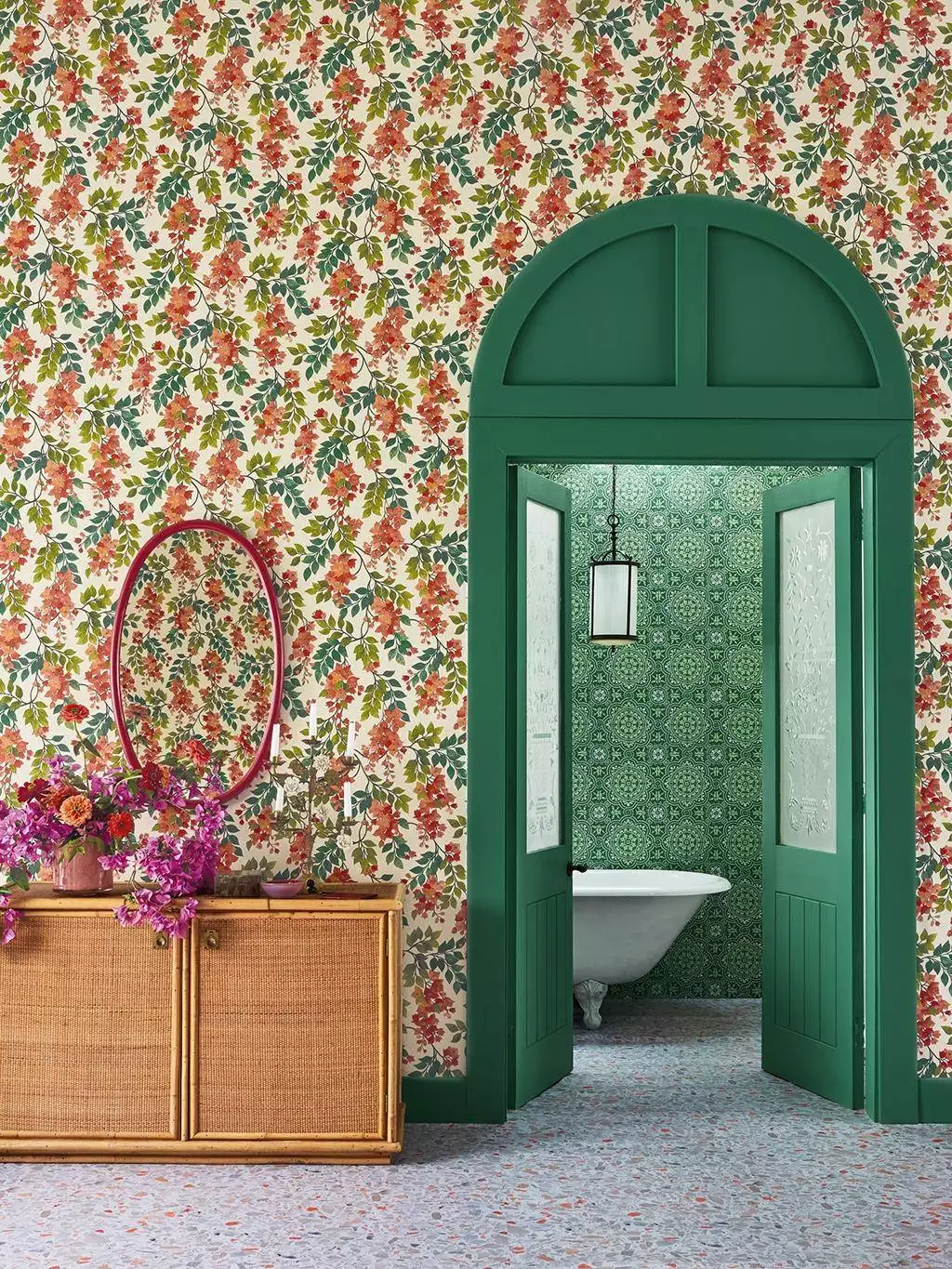 Bougainvillea, col. 06 - Blumen - Blätter - Creme - Grün - Rot - Cole & Son