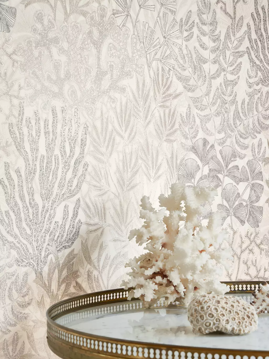 Recif, col. 30 - Blätter - Florale Muster - Creme - Gold - Silber - Casadeco