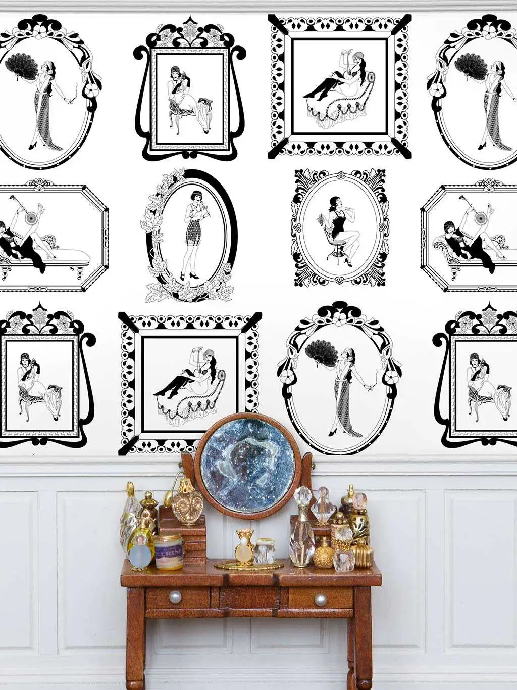 1920's Glamour Wallpaper - Bilderrahmen - Figuren - Zeichnungen - Schwarz - Schwarz und Weiß - Weiß - Dupenny