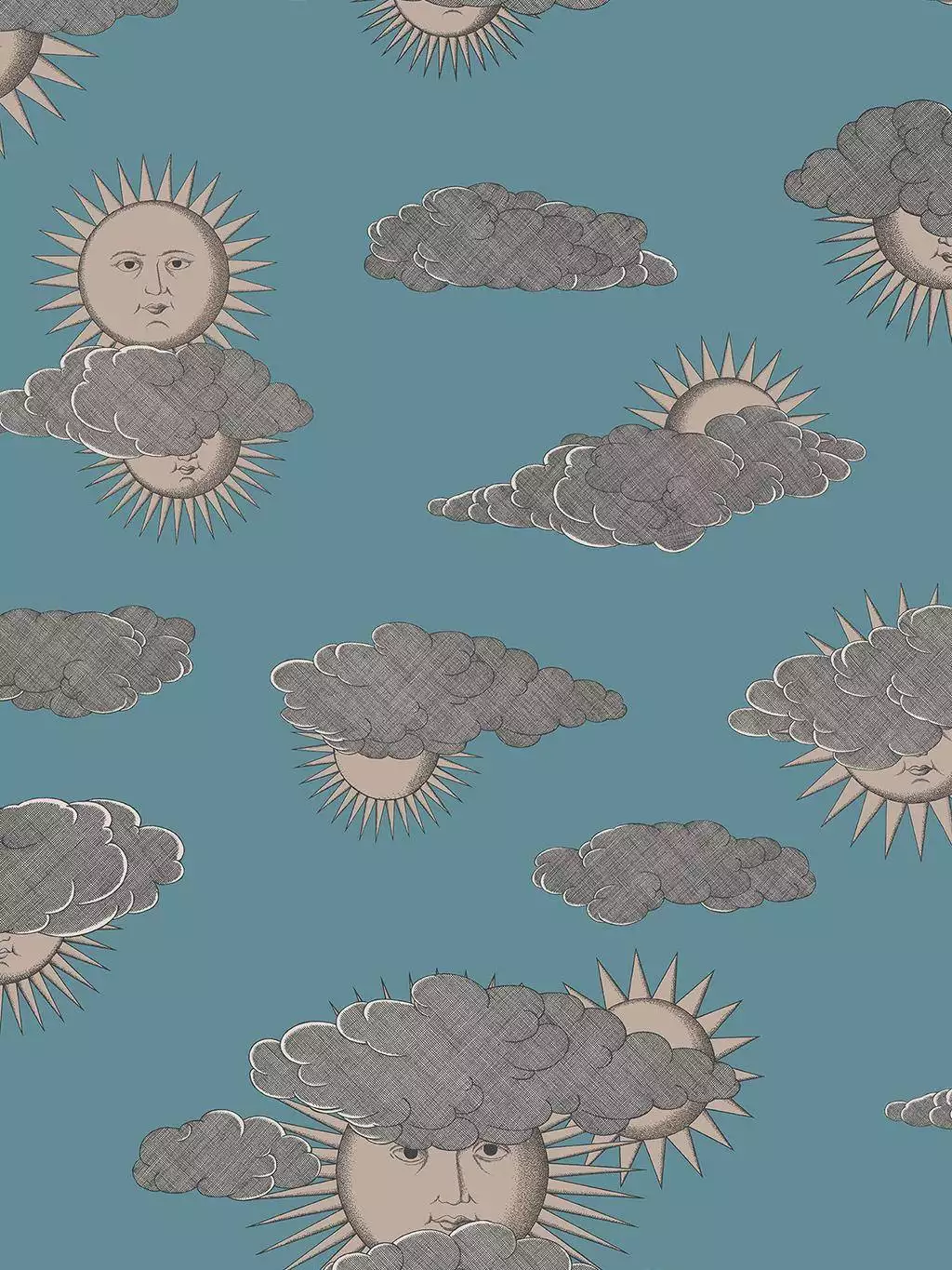 Soli e Nuvole, col. 10 - Sonne - Wolken - Boudin blue - Silber! - Türkis - Cole & Son