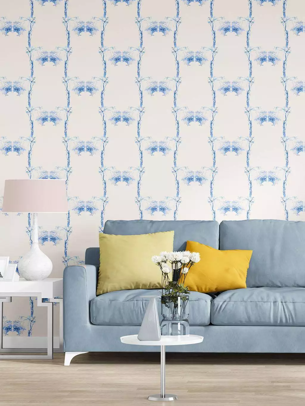 Otto's Garden - Blumen - Blätter - Florale Muster - FotoTapeten - Blau - Weiß - Luise & Otto