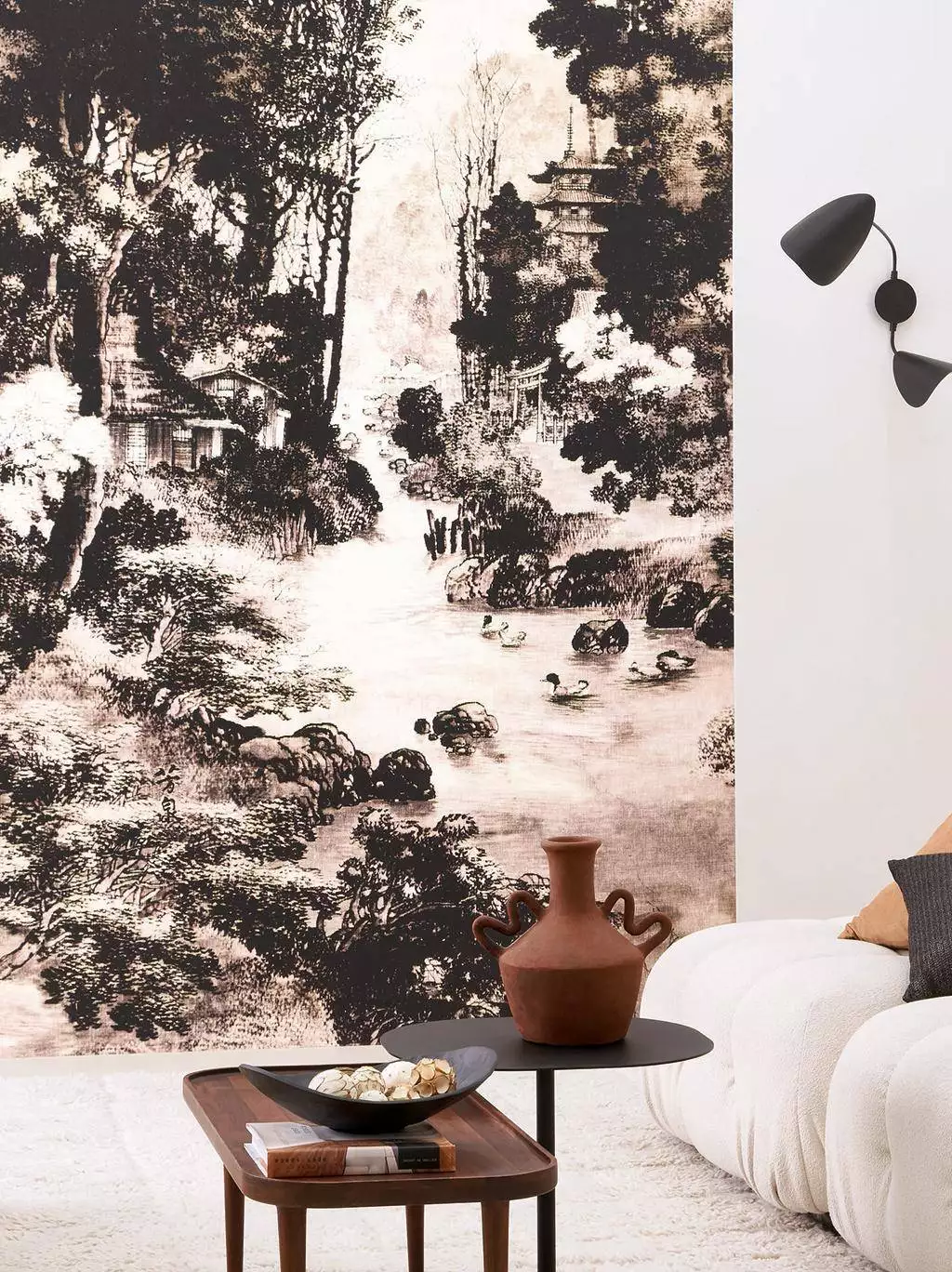 Pavillon d'Or, M - Asia - Bäume - Florale Muster - FotoTapeten - Landschaft - Anthrazit - Creme - Hellbraun - Casadeco