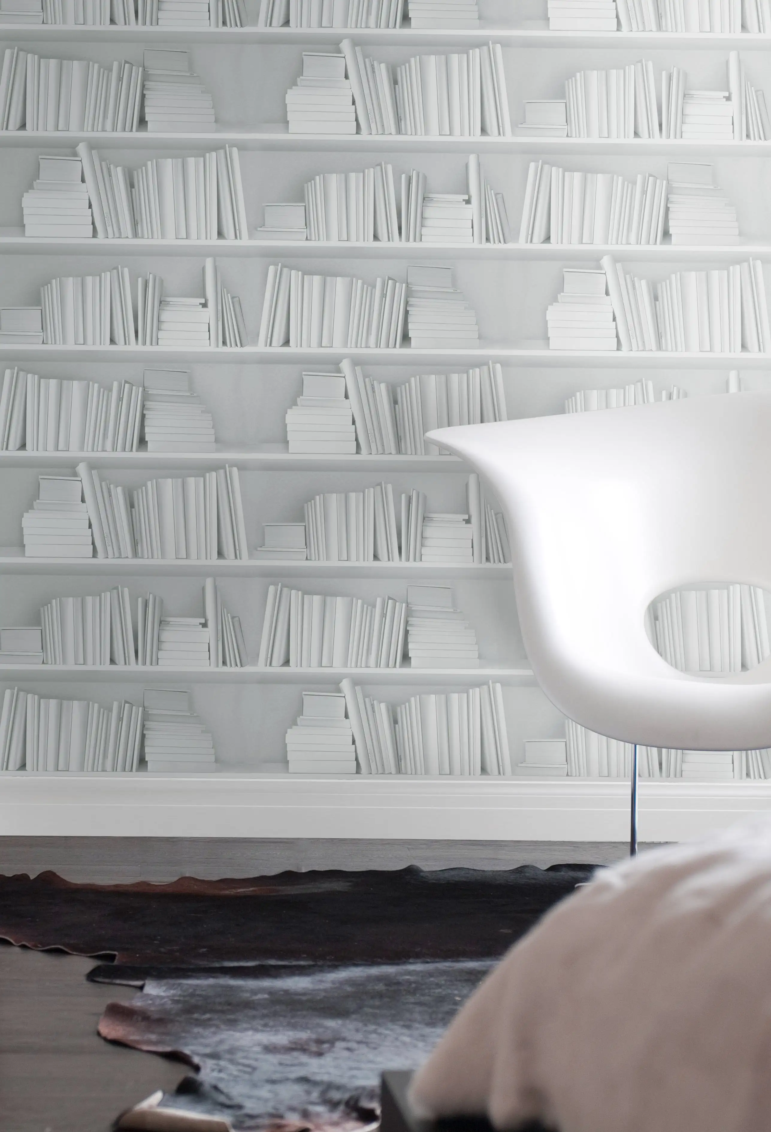 White Bookshelf - 3D Tapeten - 3D Tapeten: - Bücher - tromp l - Grau - Weiß - Mineheart