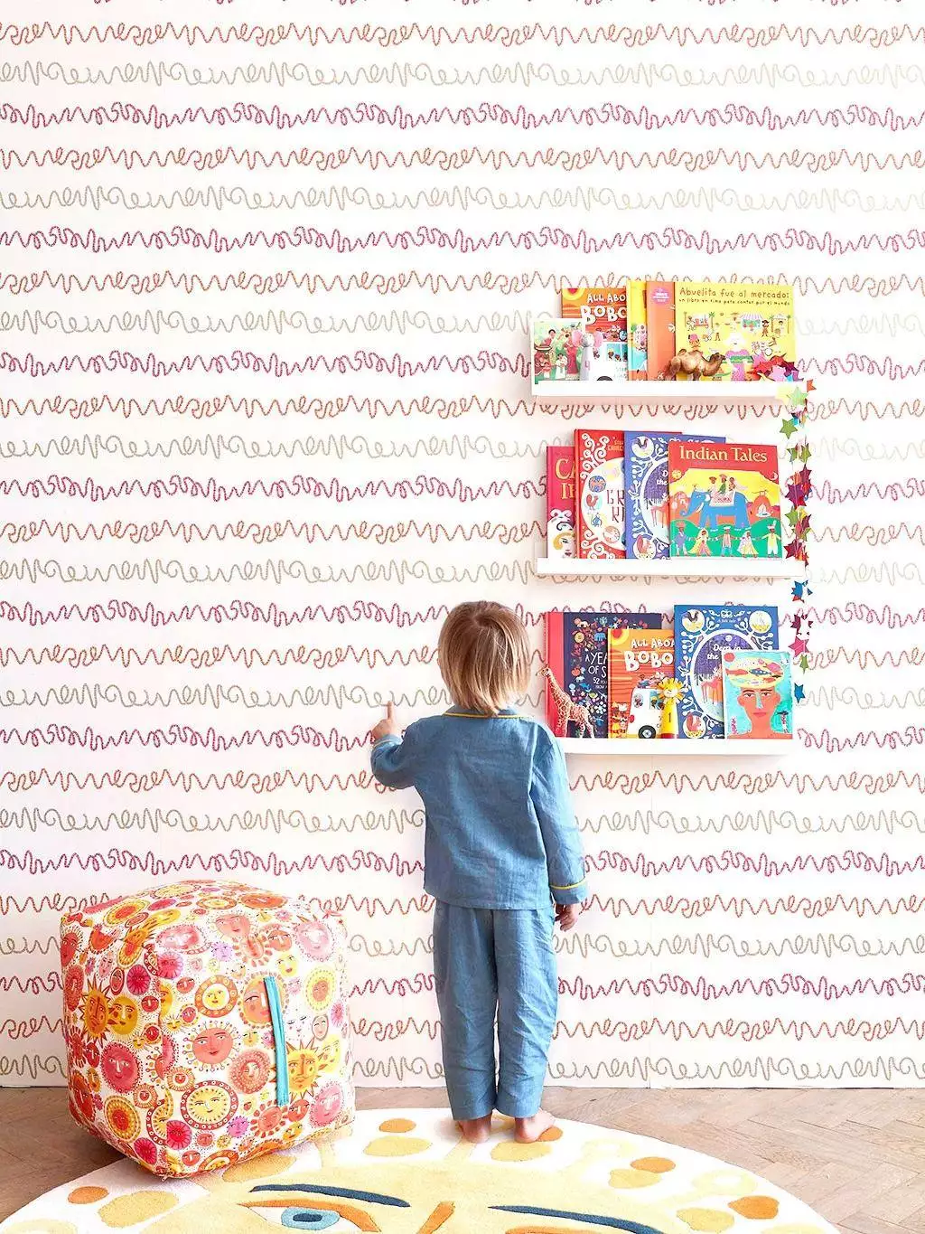 Wiggles sari, col. 1 - Kinder - Linie - Wellen - Gold - Orange - Rot - Weiß - ROMO