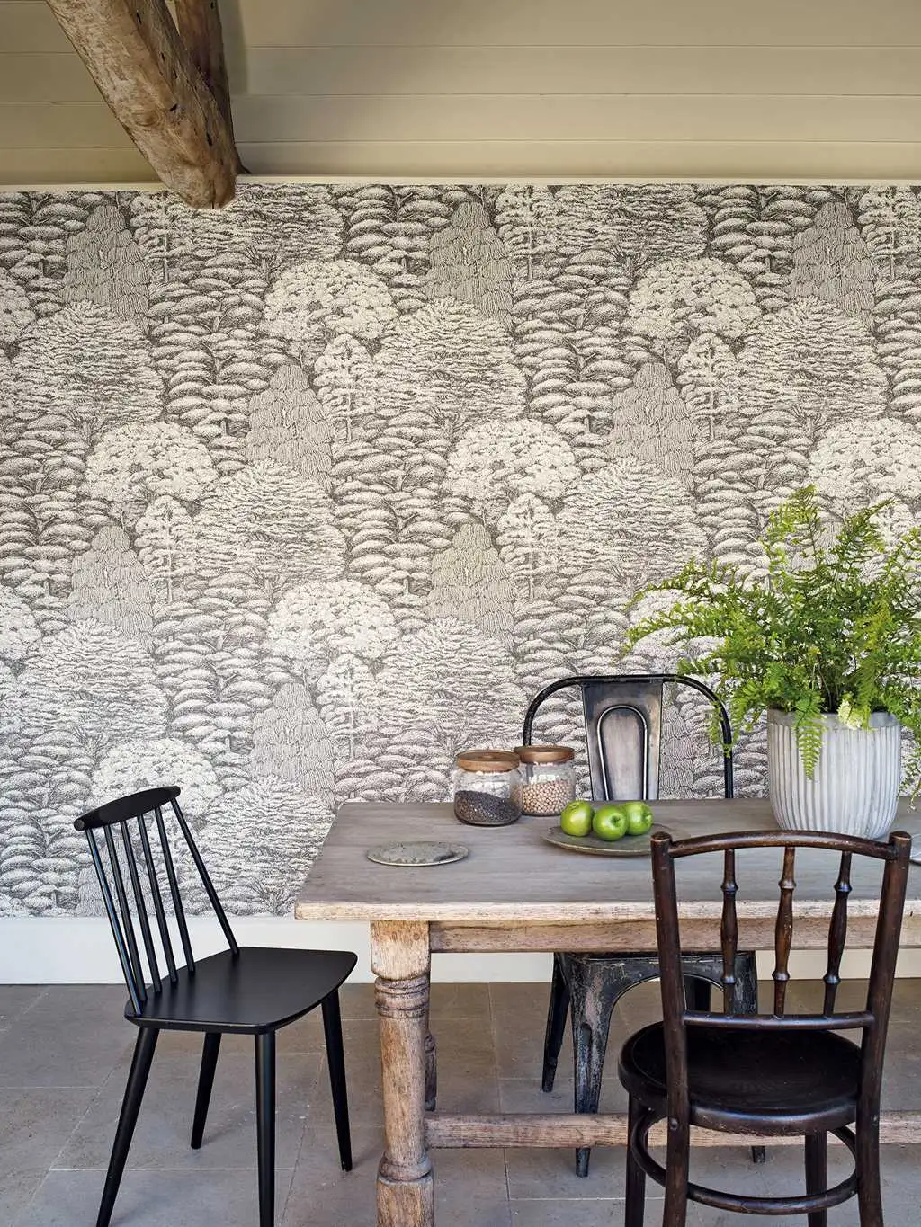 Raumbild Woodland Toile, col.06 - Toile de Jouy - Anthrazit - Weiß - Sanderson