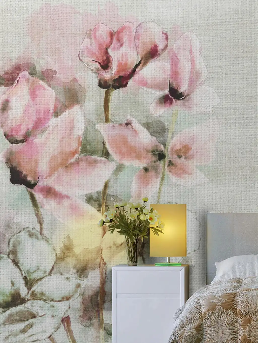 Fading cyclamen - Blumen - Blätter - Anthrazit - Hellgrün - Rosa - Wallpepper