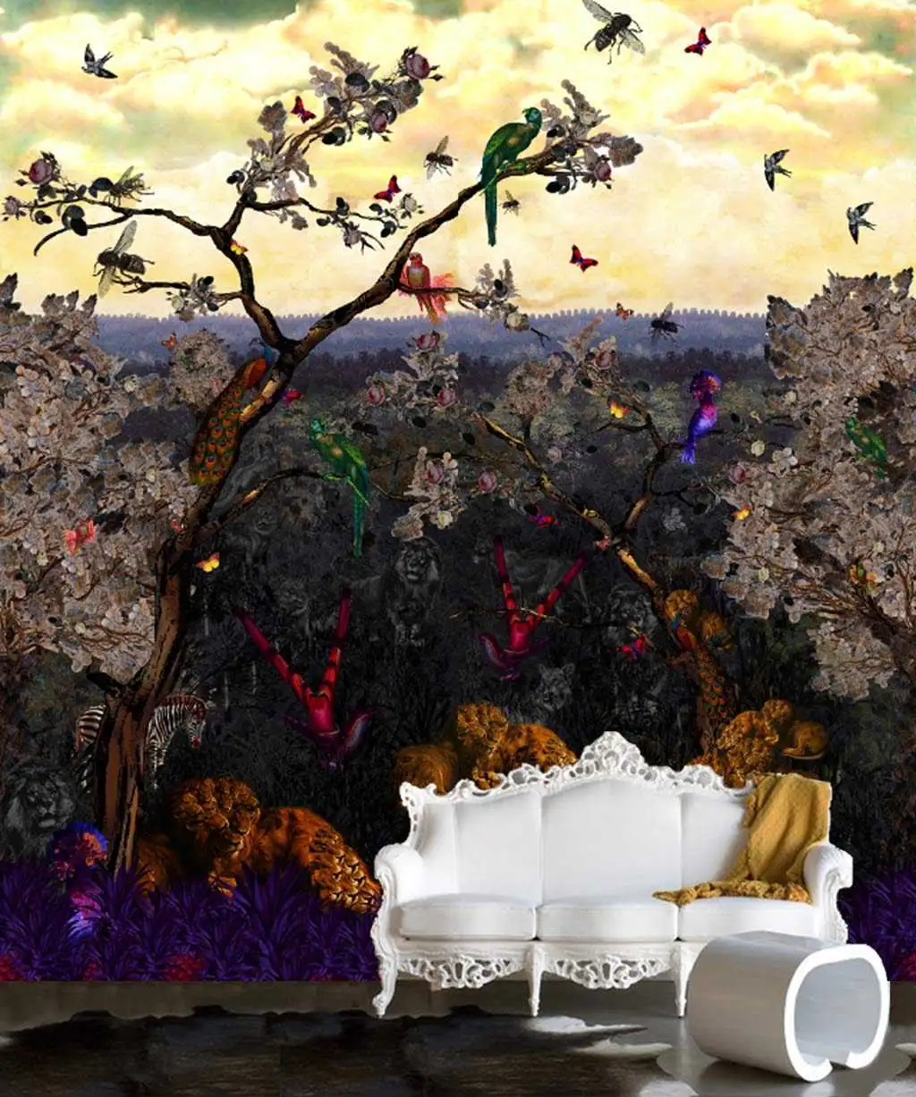 Purpura Vallis - Blätter - Bäume - Tier Tapeten - Äste - Multicolor - Kristjana S Williams