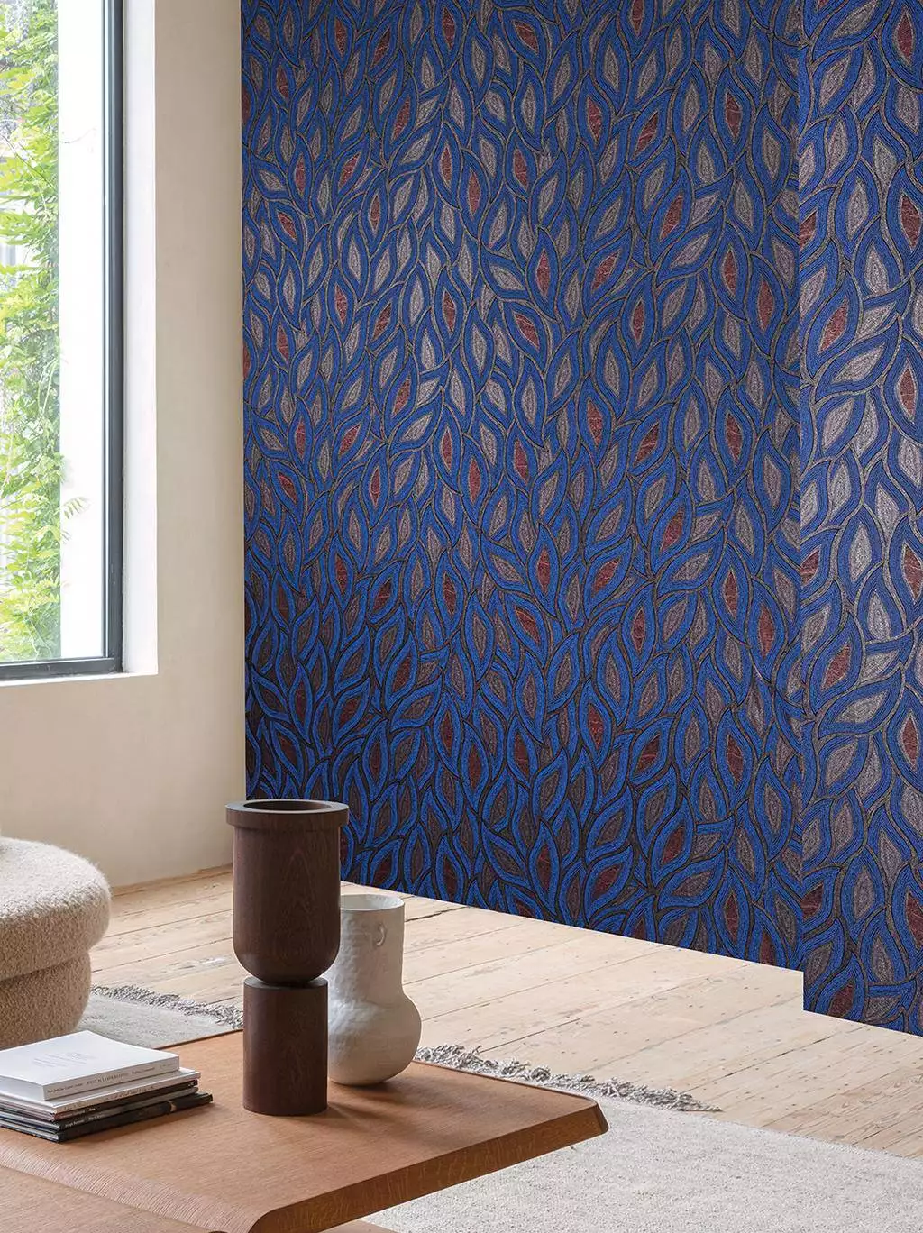 Maeve Indigo, col. 06 - Blätter - Florale Muster - Blau - Braun - Masureel