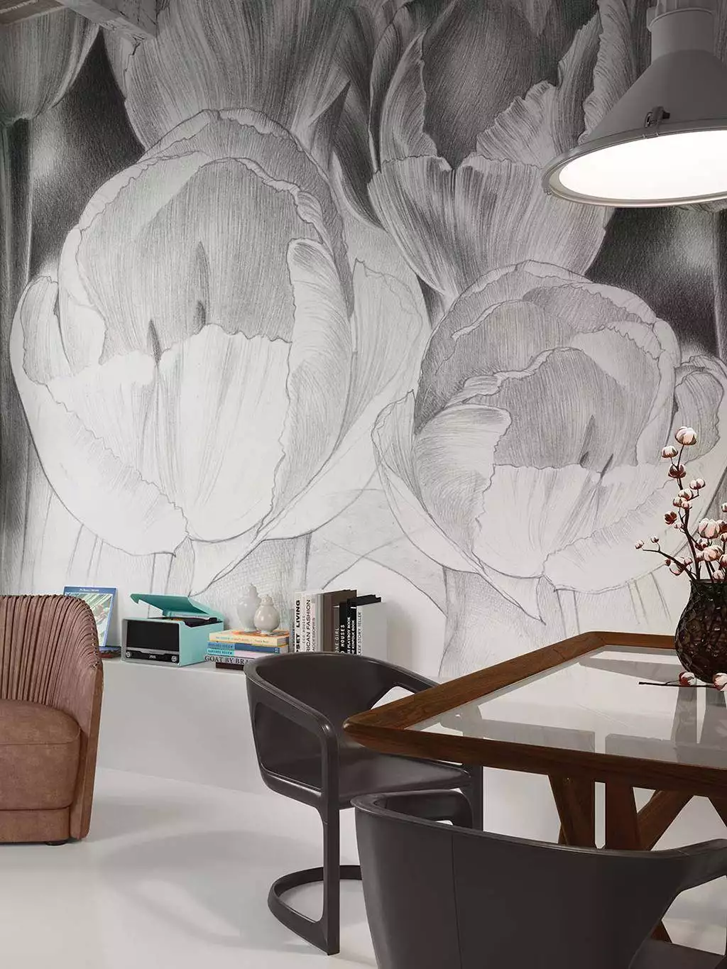 Stillness - Blumen - Florale Muster - Schwarz und Weiß - Tecnografica