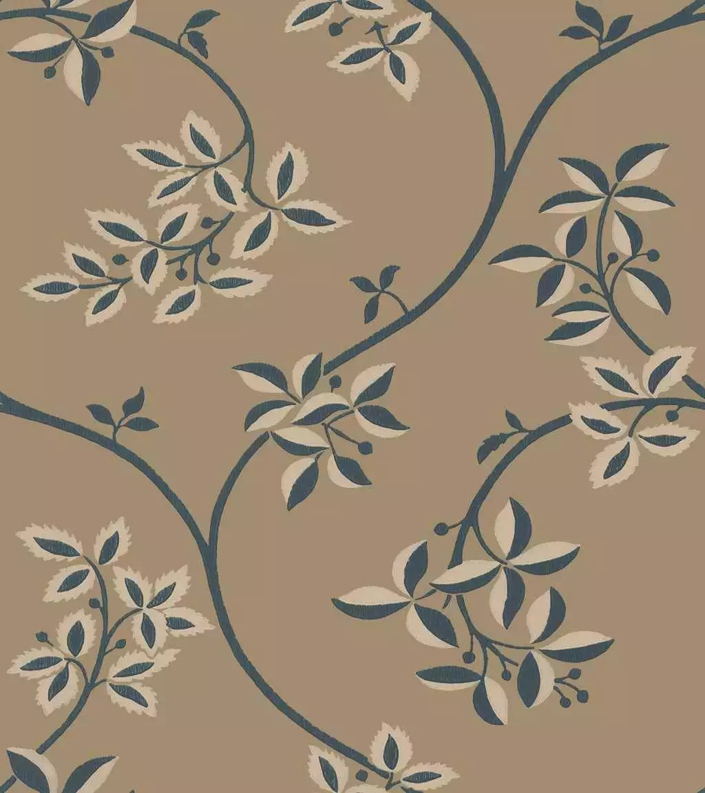 Ringwold, col.49 - Blätter - Ranken - Gold - Hellbraun - Petrol - Farrow & Ball