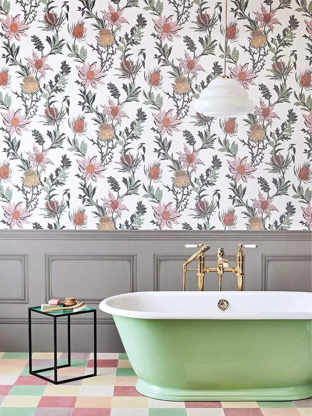 Thistle, col. 3 - Blumen - Blätter - Anthrazit - Grün - Orange - Rot - Weiß - Cole & Son