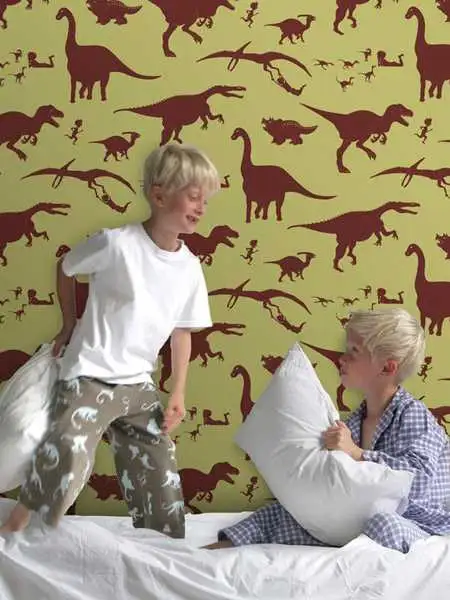 Raumbild Dya-think-e-saurus Green and Red - Tier Tapeten - Hellgrün - Rot - PaperBoy