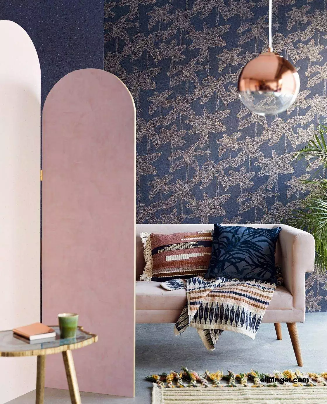 Palm Tree, col.14 - Bäume - Blau - Gold - Eijffinger