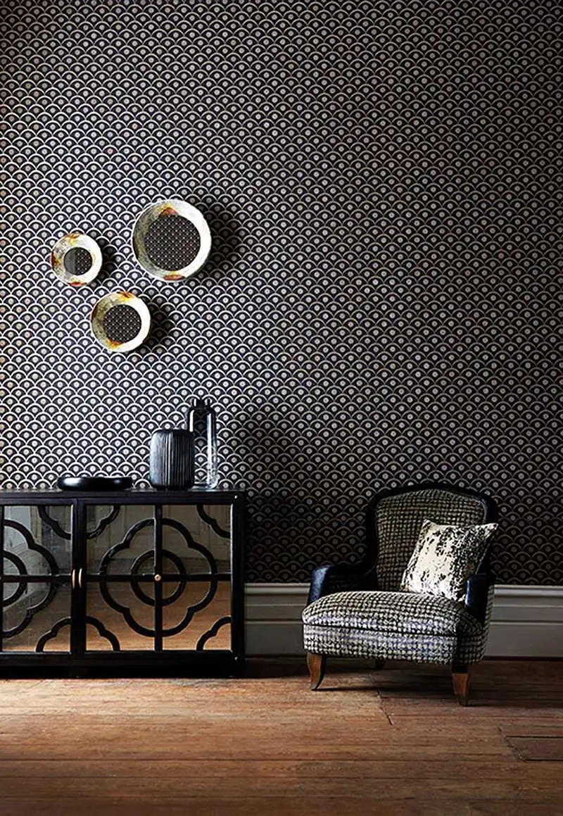 Placido - Bögen - Punkte Tapeten - Bronze - Gold - Schwarz - Sanderson 