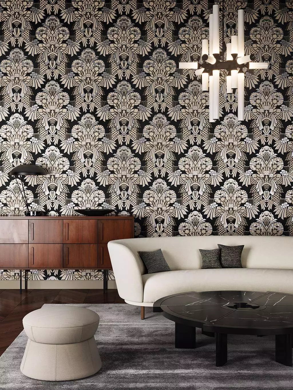 Dorothy, Castlerock - Ornamente Tapeten - Grau - Hellbraun - Schwarz - Silber! - Masureel