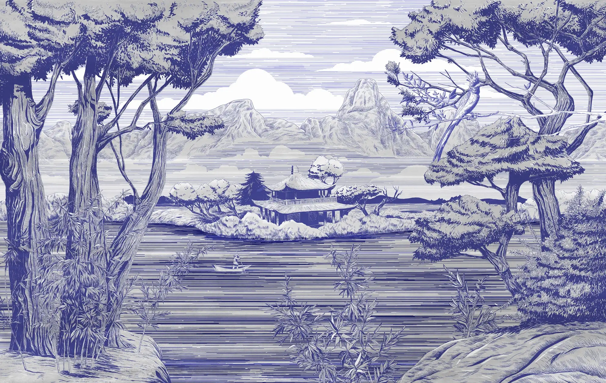 Motiv Sho, col.01 - Landschaft - Äste - Blau - Tecnografica