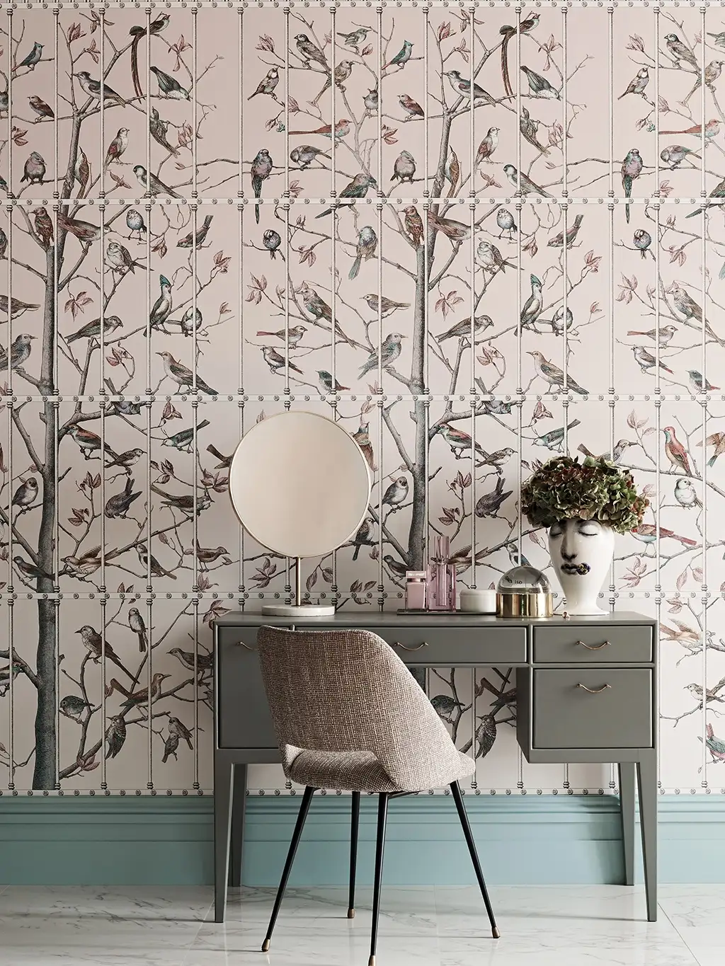 Raumbild Uccelli, col. 2 - Blätter - Bäume - Tapeten mit Vogelmotiven - Multicolor - Cole & Son