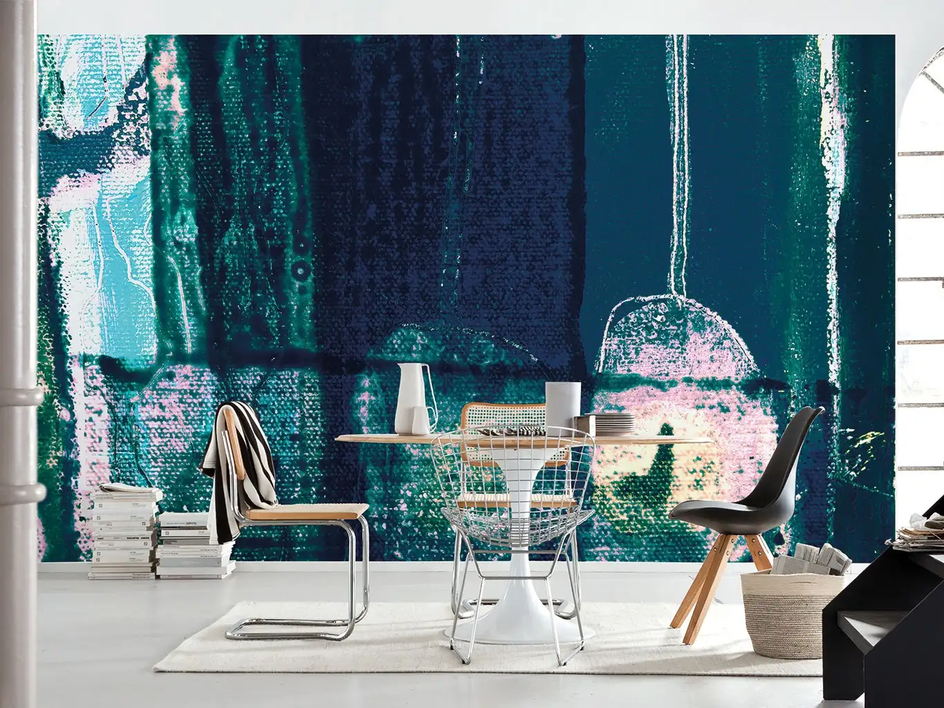 Raumbild BOTTLES LIFTING - Landschaft - Blau - Petrol - Komar.Vlies