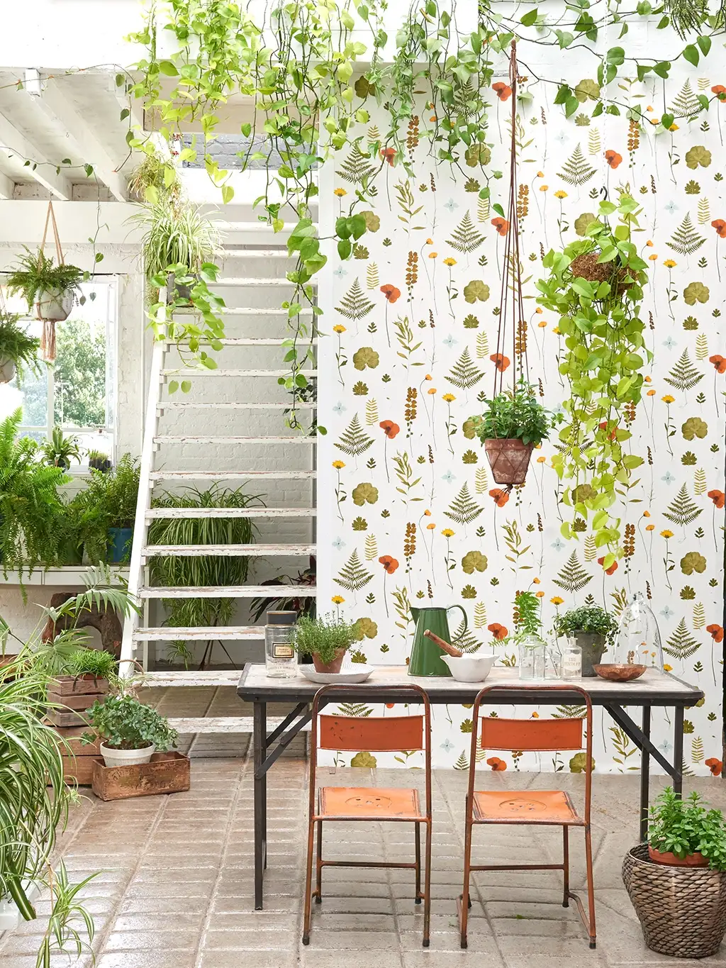 Raumbild Herbarium, multi/ivory - Blumen - Blätter - Braun - Grün - Orange - Weiß - Clarke & Clarke