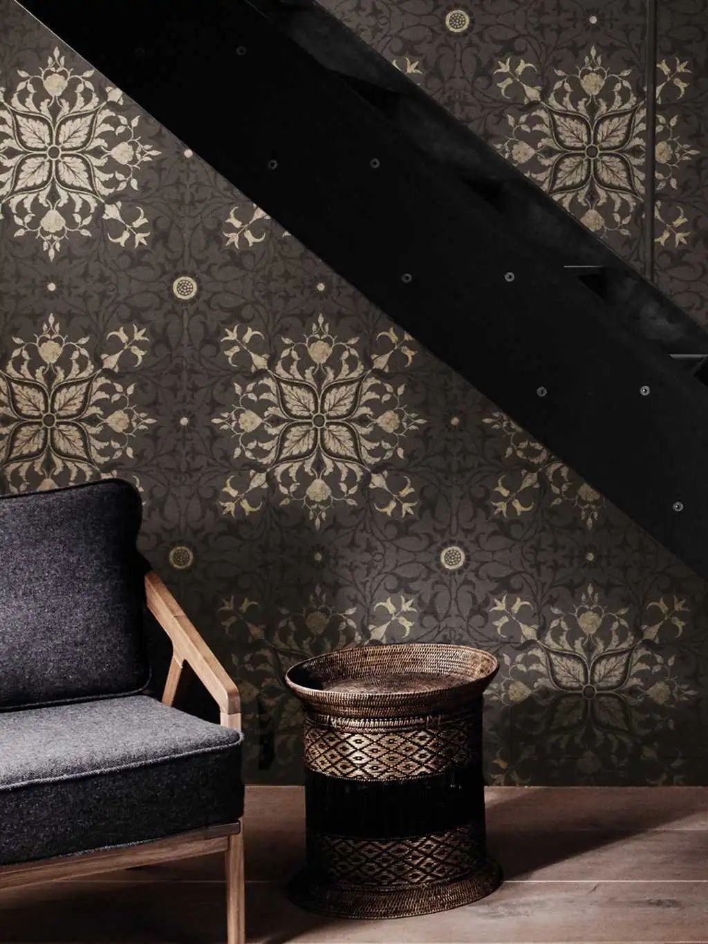 Pure Net Ceiling, col.03 - Jugendstil - Ornamente Tapeten - Anthrazit - Schwarz - Morris & CO
