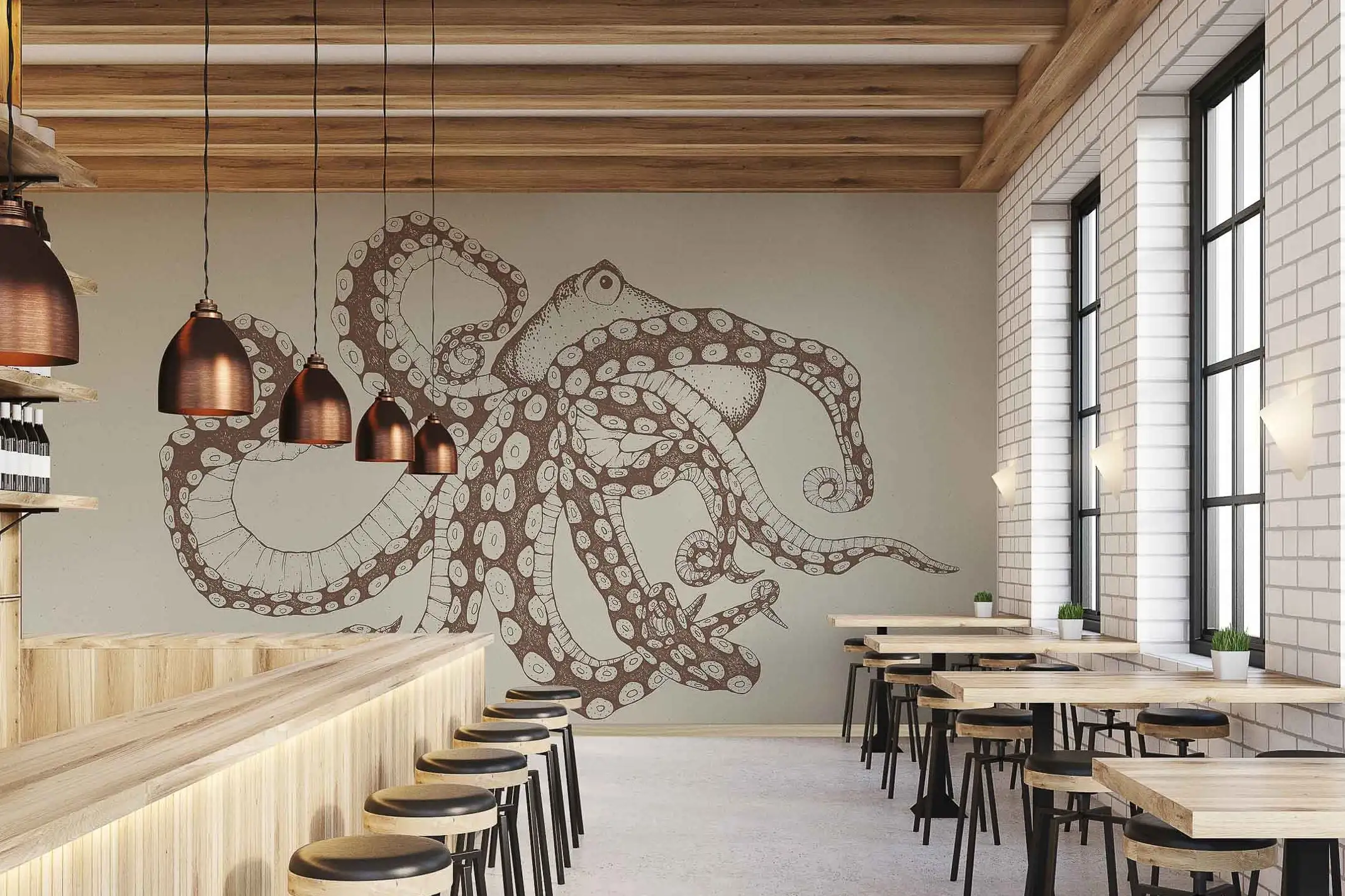 Octopus XRay Papirus - Fische - FotoTapeten - Braun - Hellbraun - COORDONNÈ