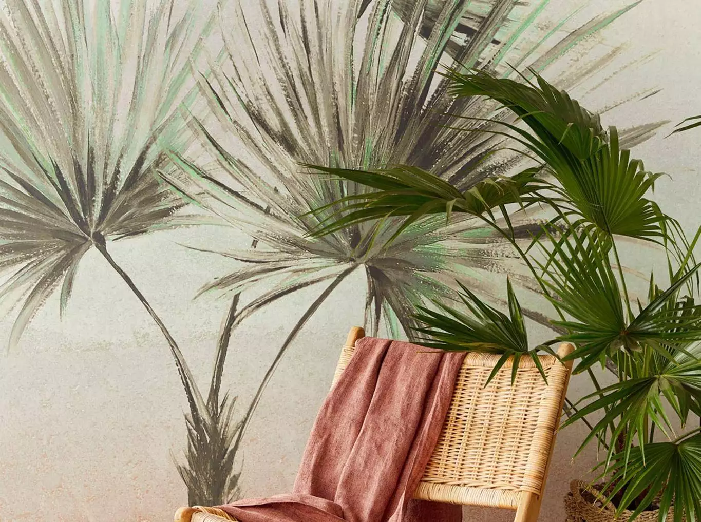 Palm, col. 64 - Blätter - Bäume - Creme - Grün - Eijffinger