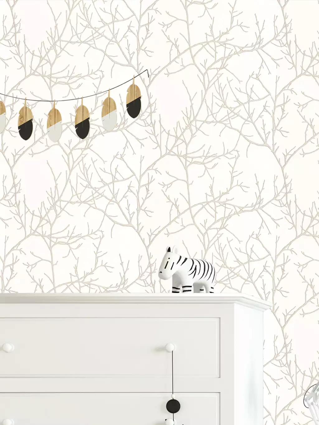 Mythe, col. 17 - Florale Muster - Äste - Creme - Silber - Casadeco
