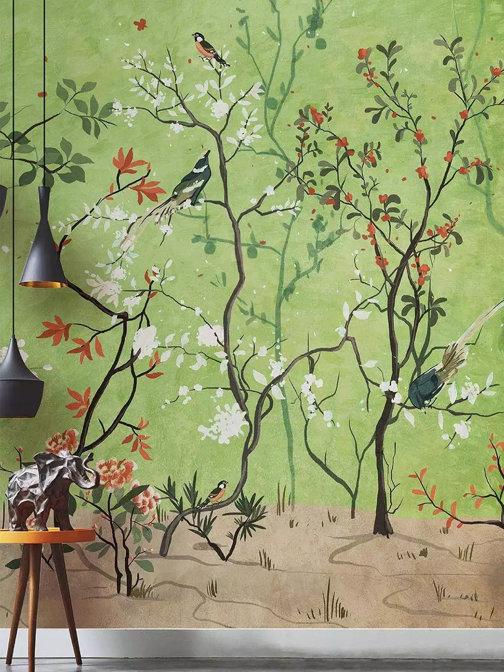 La selva fiorita - Asia - Blumen - Blätter - Tiere - Vögel - Äste - Multicolor - Wallpepper