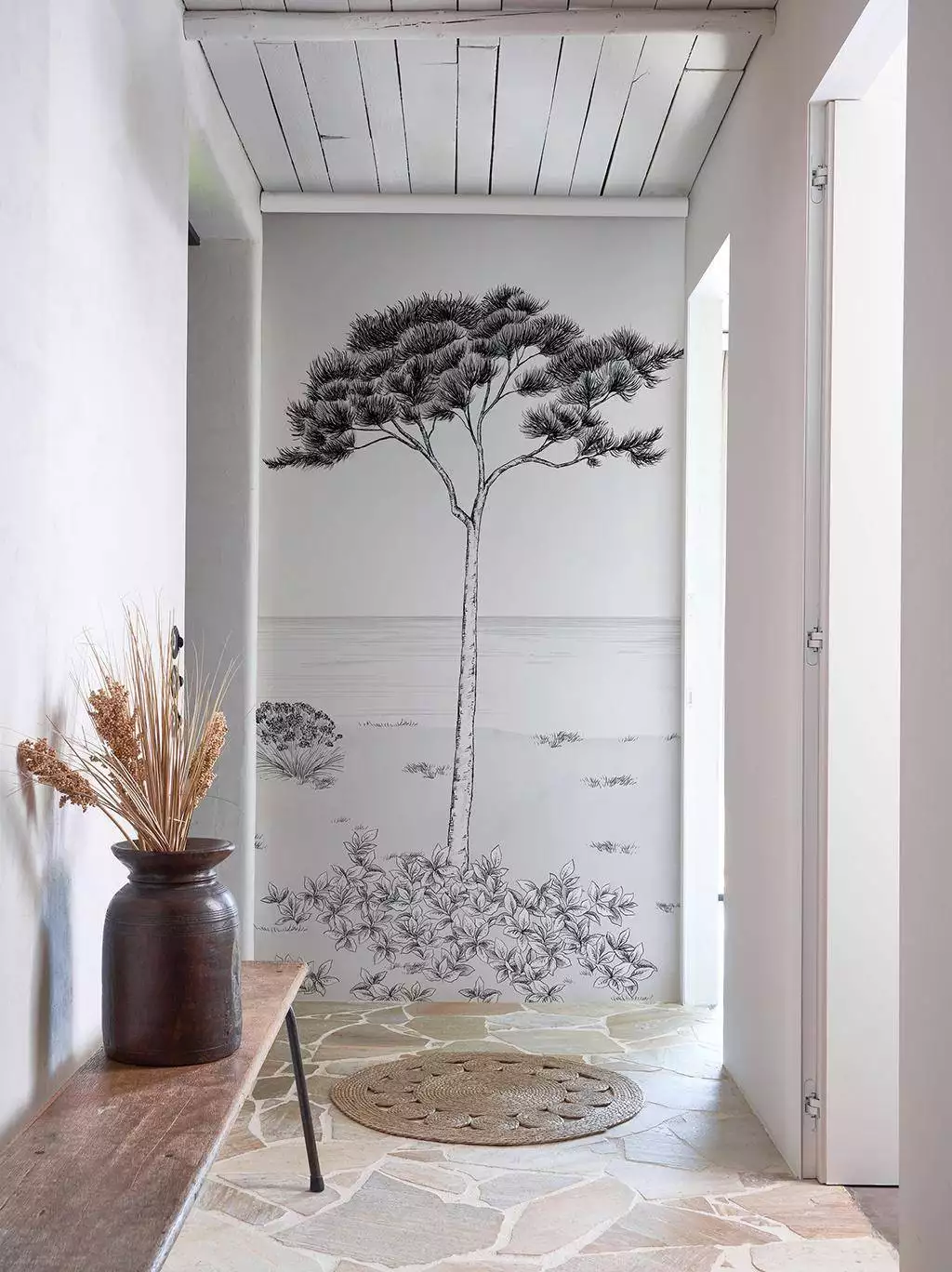 Parfum de Pin - Bäume - Florale Muster - FotoTapeten - Landschaft - Wald - Wasser - Anthrazit - Creme - Weiß - Casadeco