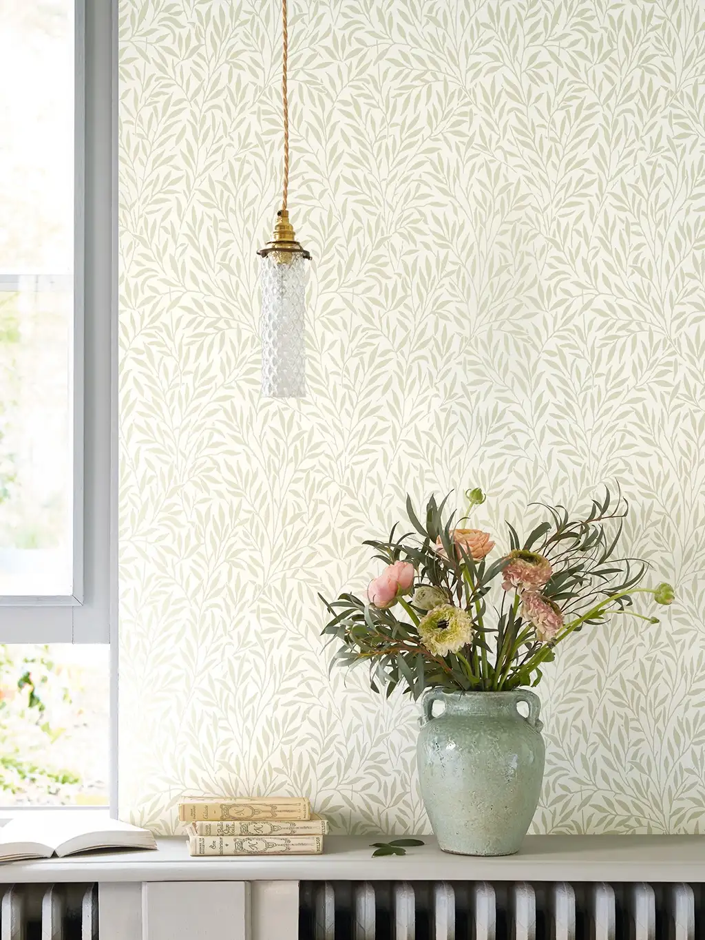 Raumbild Willow arts , col. 02 - Blätter - Creme - Hellgrün - Casadeco