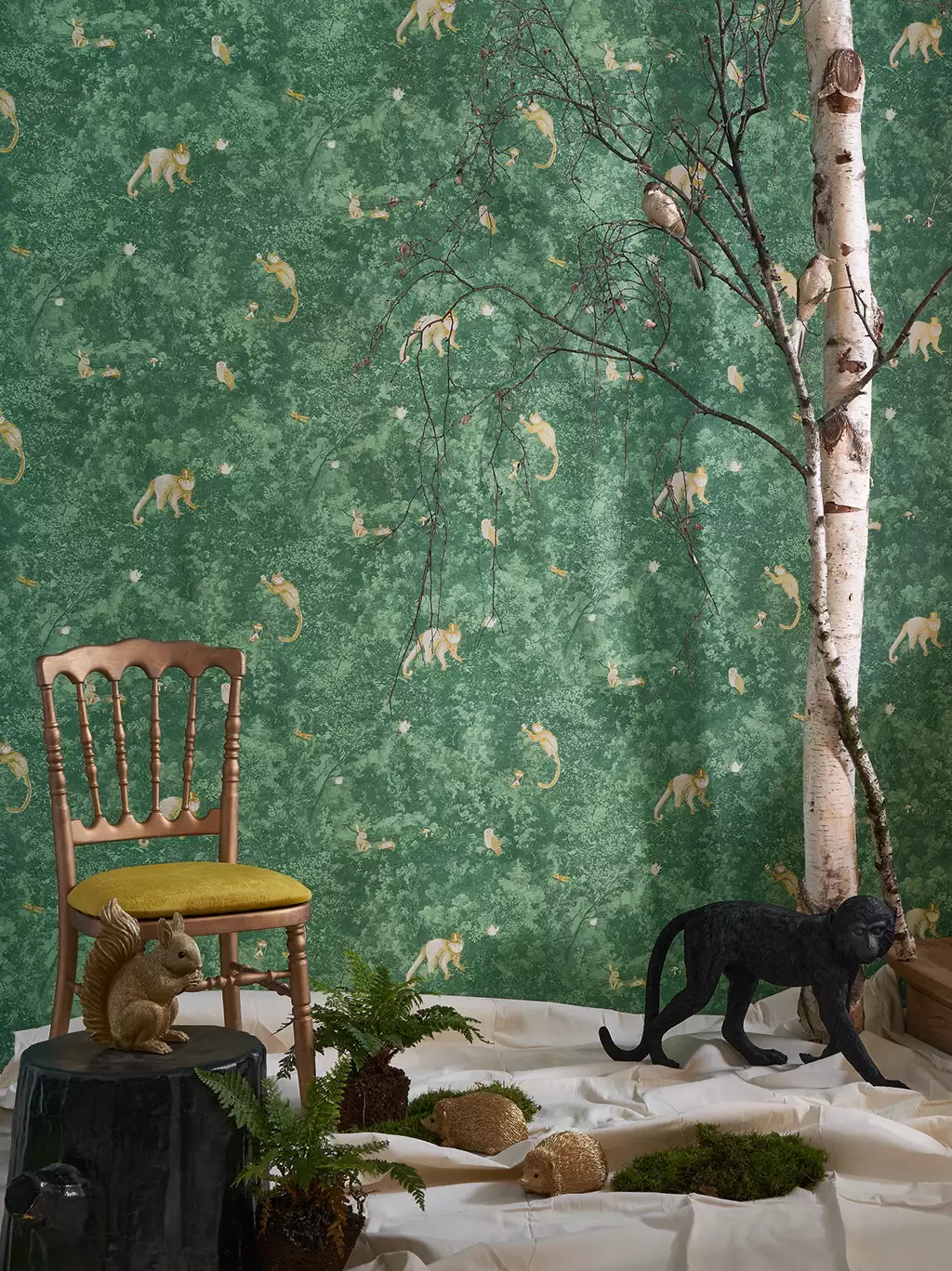 Jardin des merweilles, col. 30 - Blätter - Fauna - Florale Muster - Tiere - Vögel - Creme - Gold - Grün - Casadeco