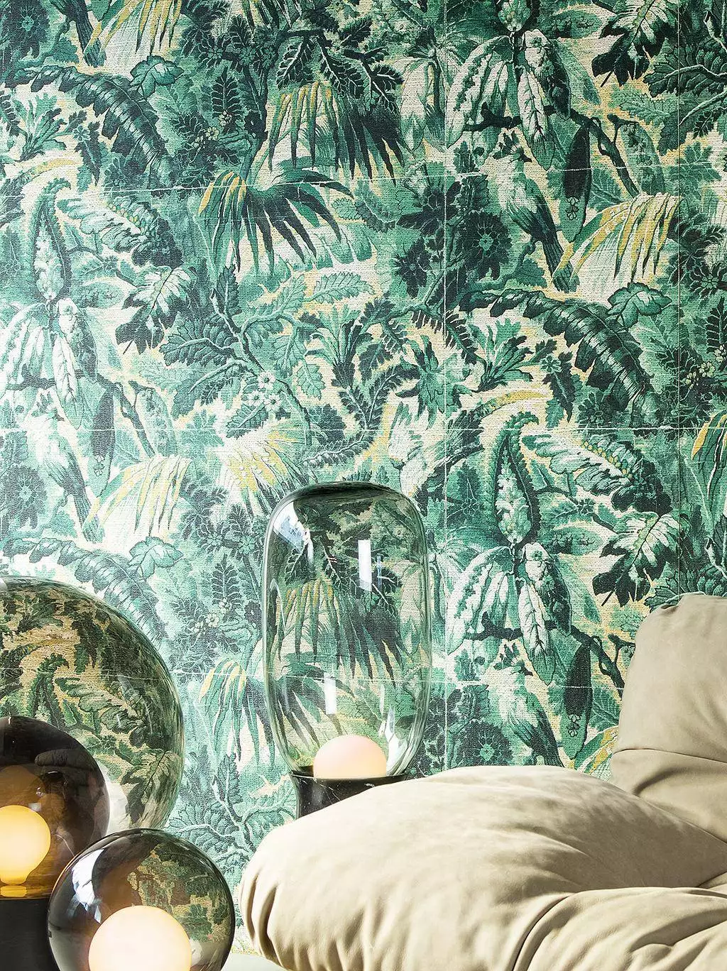 Tropicali, col. 04 - Blätter - Bäume - Exotische Tapeten - Florale Muster - Tiere - Vögel - Anthrazit - Creme - Gelb - Grün - ARTE