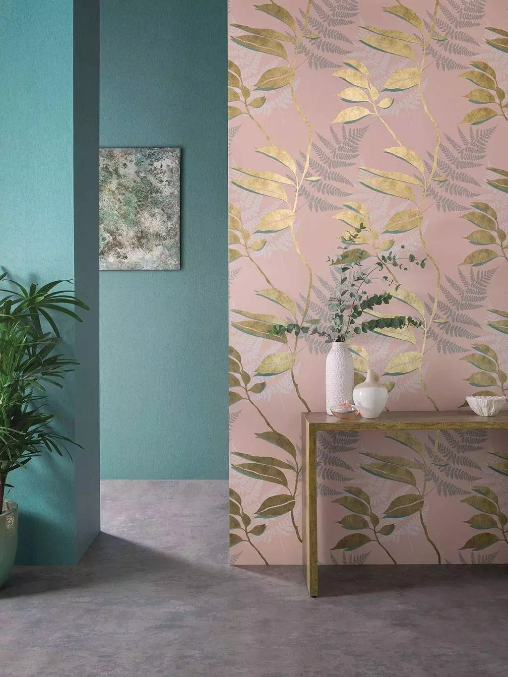 Feuille Dor, col. 1 - Blätter - Anthrazit - Gold - Grün - Rosa - Weiß - Osborne & Little