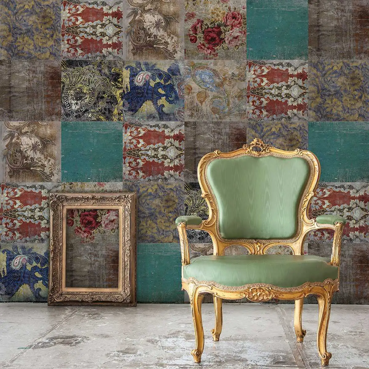 Yoyo, U1.09 - Fliesen - Kachel &amp - Patina - Stofftapeten - Multicolor - Türkis - YOYO