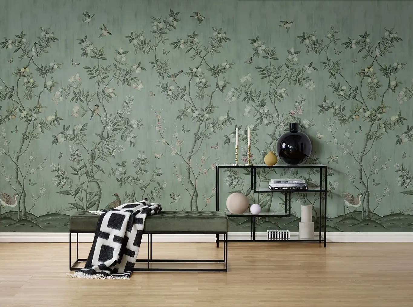 Chinoiserie Chic, Jade - Blumen - Blätter - Tapeten mit Vogelmotiven - Tier Tapeten - Äste - Multicolor - Rebel Walls