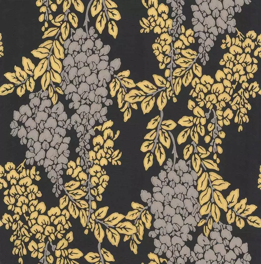 Wisteria, col.06 - Blätter - Gold - Hellbraun - Schwarz - Farrow & Ball